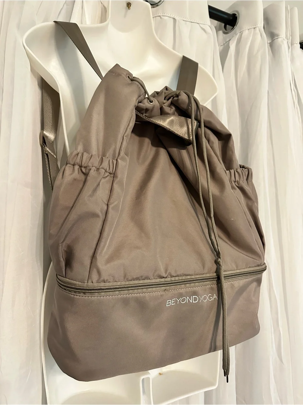 Beyond Yoga Taupe (Birch) Drawstring Yoga Adjustable/Convertible Backpack